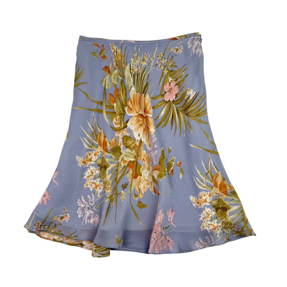 Vintage Linda Allard Ellen Tracy Silk Floral A-Line Midi Skirt 10 90s Y2K